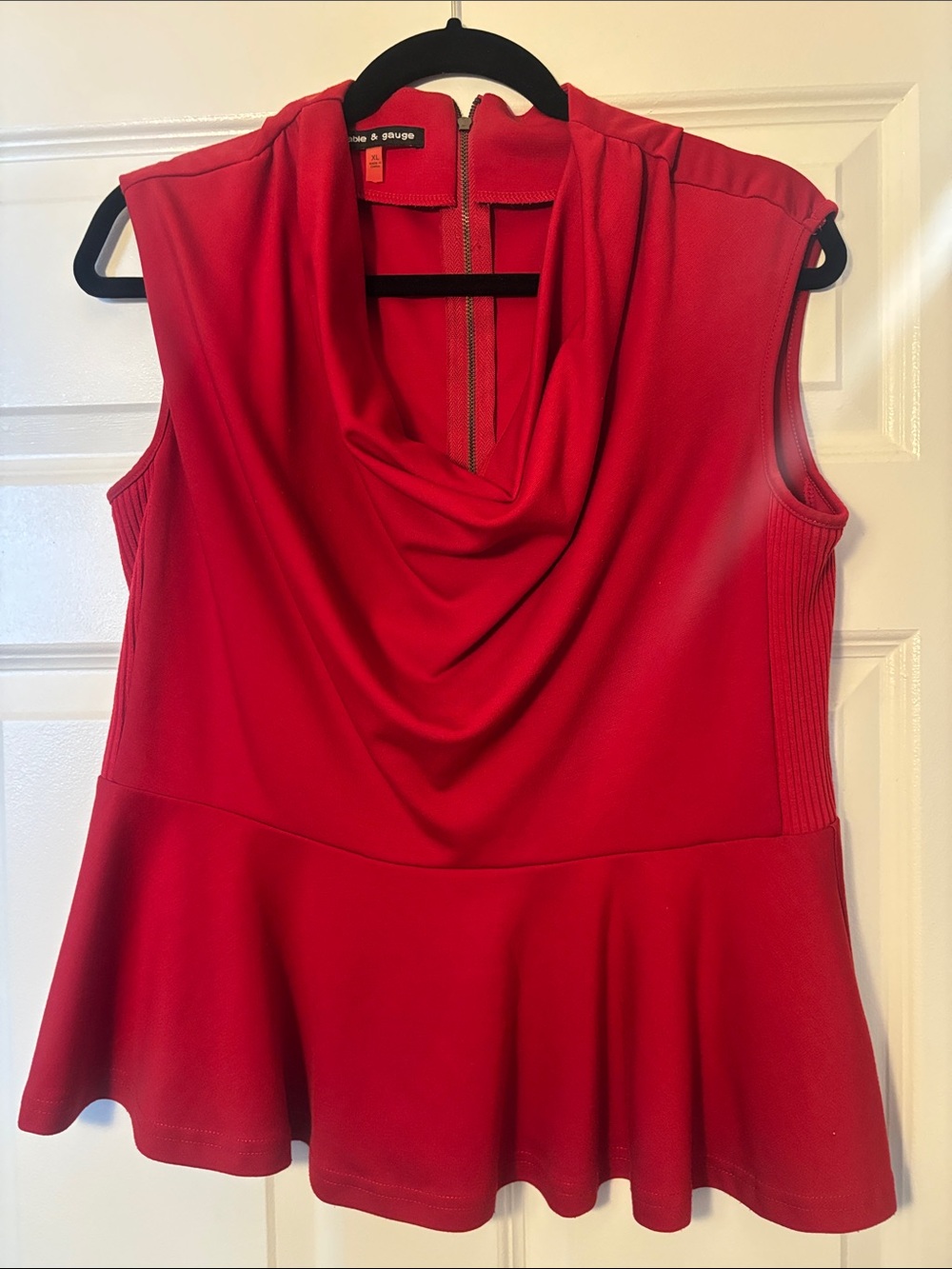 Cable & Gauge Red Sleeveless Cowl Neck Peplum Top